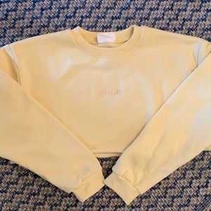 Gracefituk cropped “feed me” pastel yellow hoodie